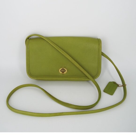 Coach Handbags - Vintage COACH Dinky 9375 Lime Green Leather Turn Lock Crossbody Bag Made in USA